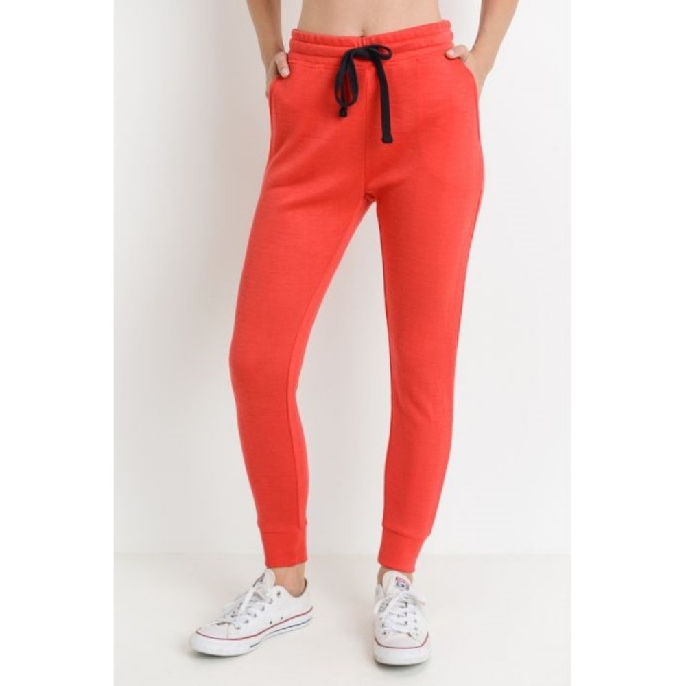 Red Tapered Drawstring Modal Joggers - Picture 3 of 5